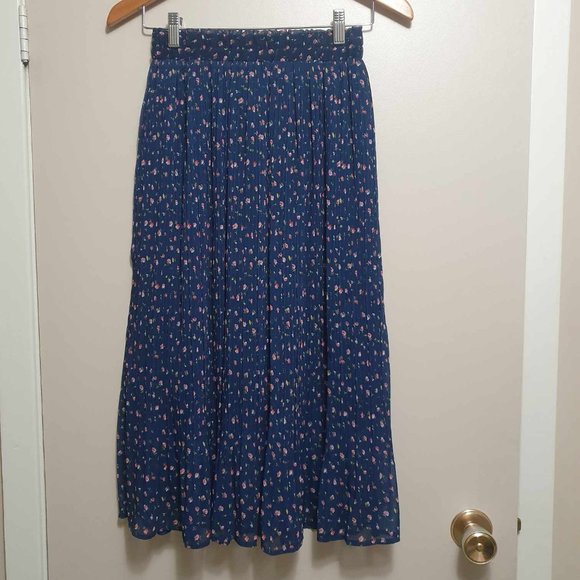 OAK + FORT Floral Navy Flowy Midi Skirt - S - Picture 4 of 6